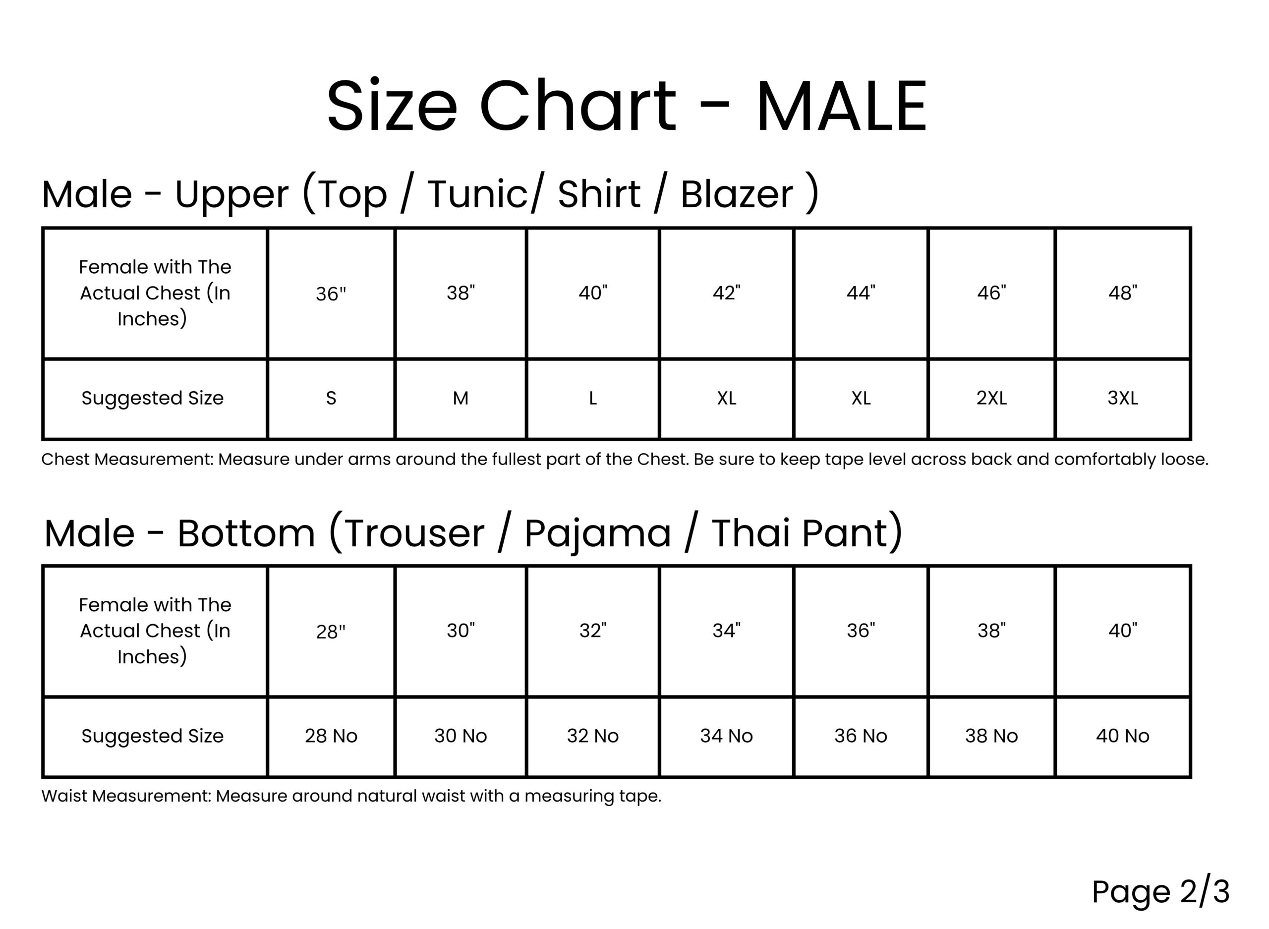 measurment chart
